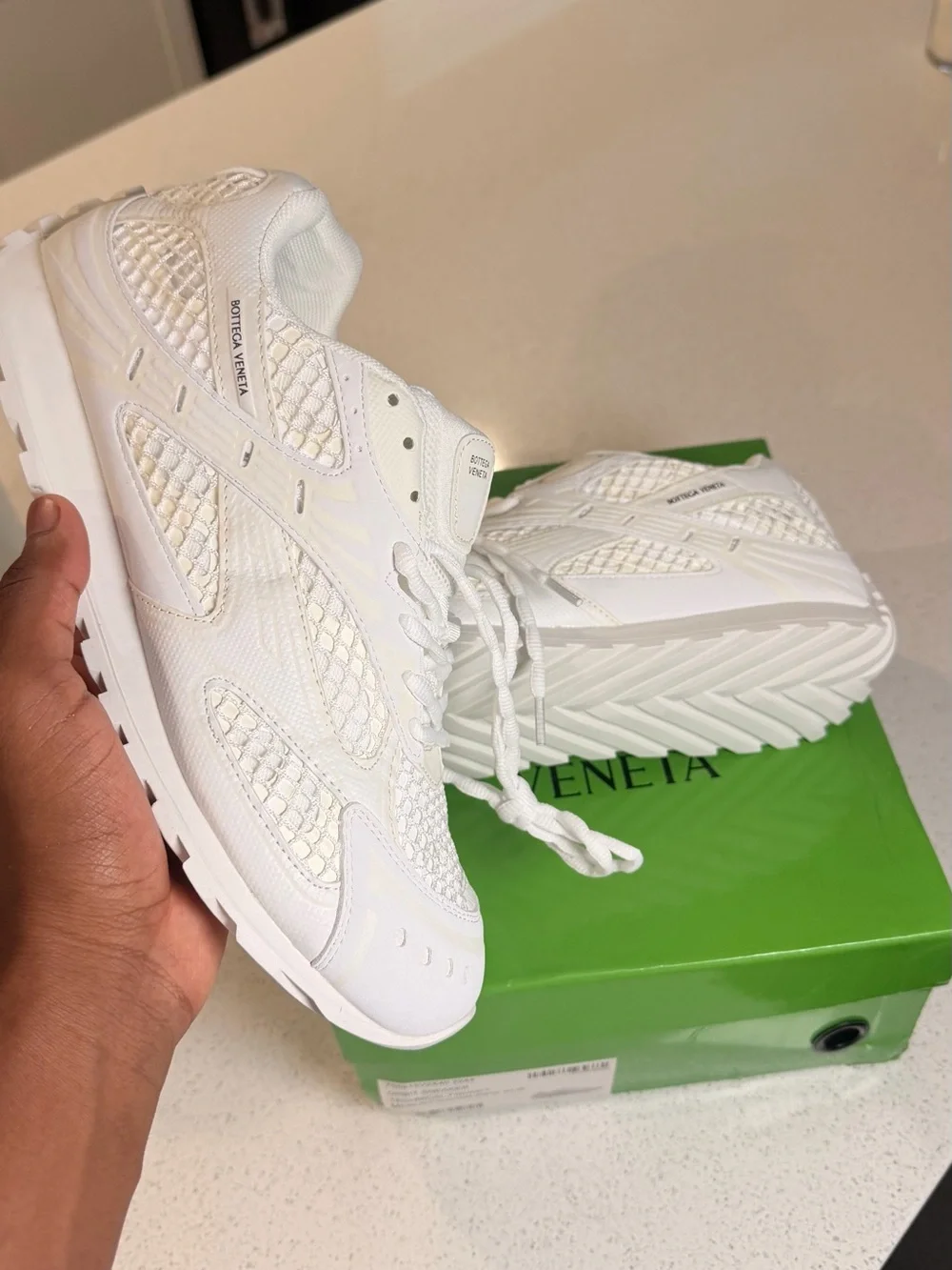 Bottega Veneta White Kids Sneakers Mesh Athletic Shoes